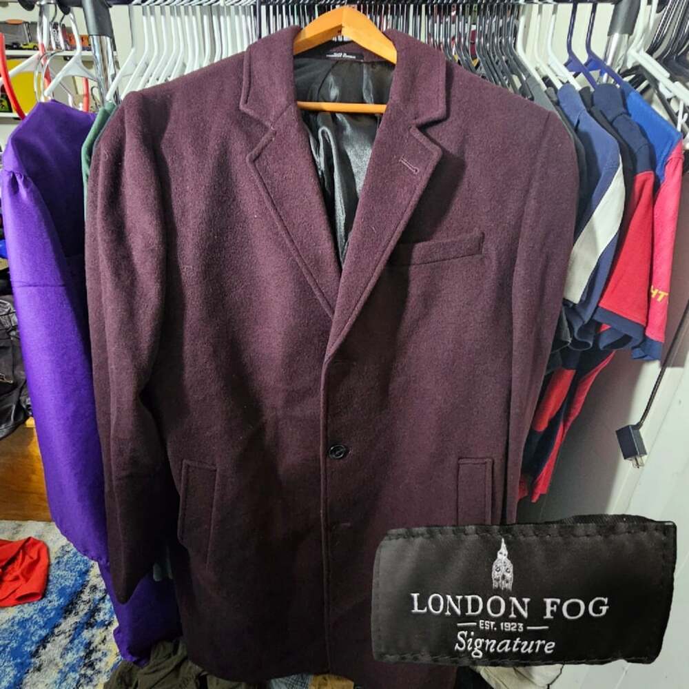 London Fog Signature Wool Blend Overcoat Burgundy